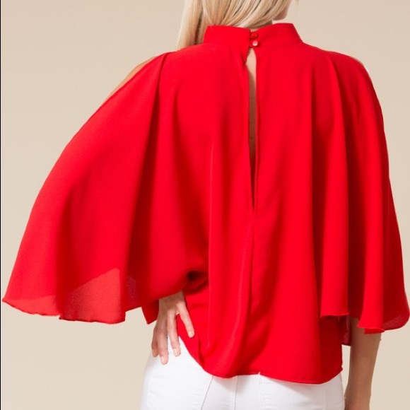 SOLD! Missy Red Cold Shoulder Flare Top - Picture 3 of 4